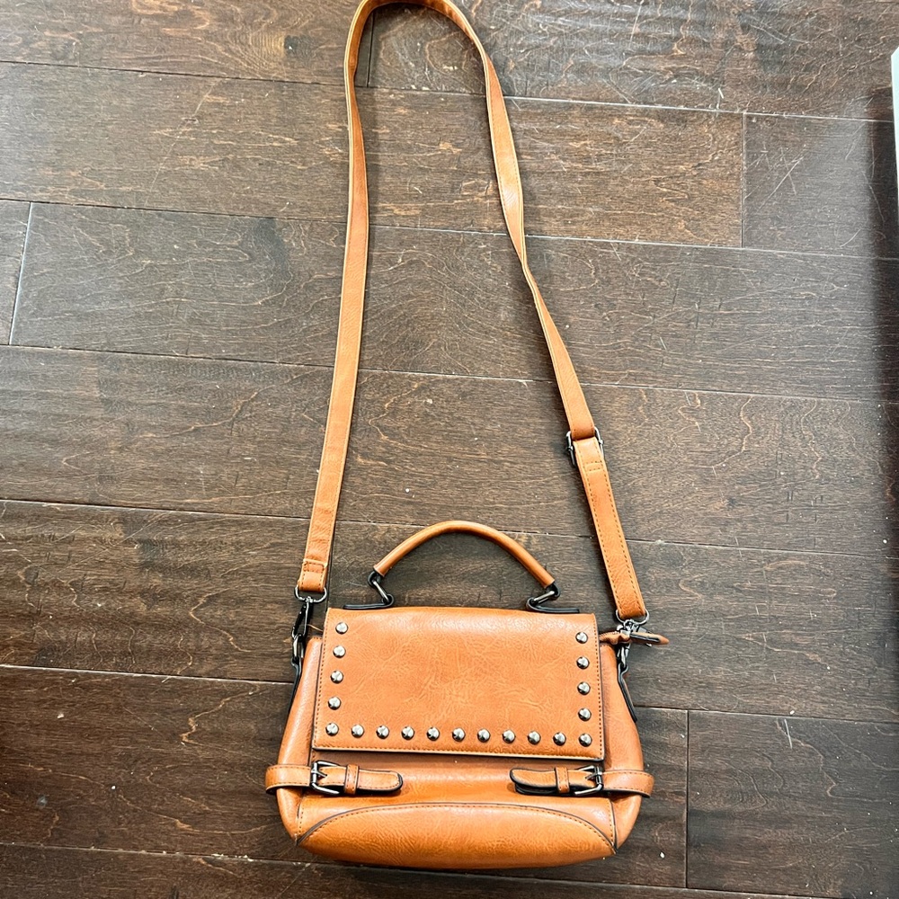Studded Tan Leather Crossbody Bag